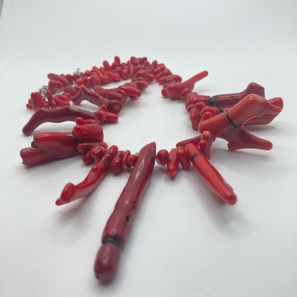 Vtg 80s Red Branch Coral Huge Chunky Necklace 20” Adjustable / Vintage - Picture 4 of 9